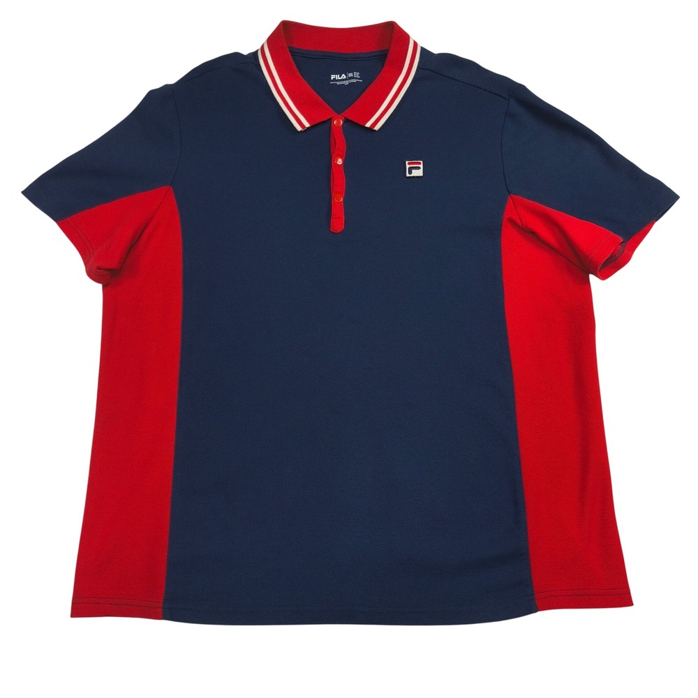 Fila Mens XXL Polo Shirt Navy Blue Red Colorblock Short Sleeve Pique Logo 704
